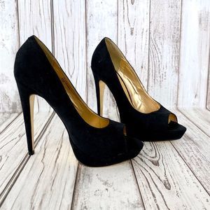Baldi Black Suede Open Toe High Heel Pumps